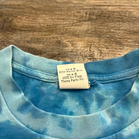Vintage Six Flags Blue Mens XL‎ Tye Dye Taz Mania Looney Tunes T-shirt 90s - Picture 4 of 8